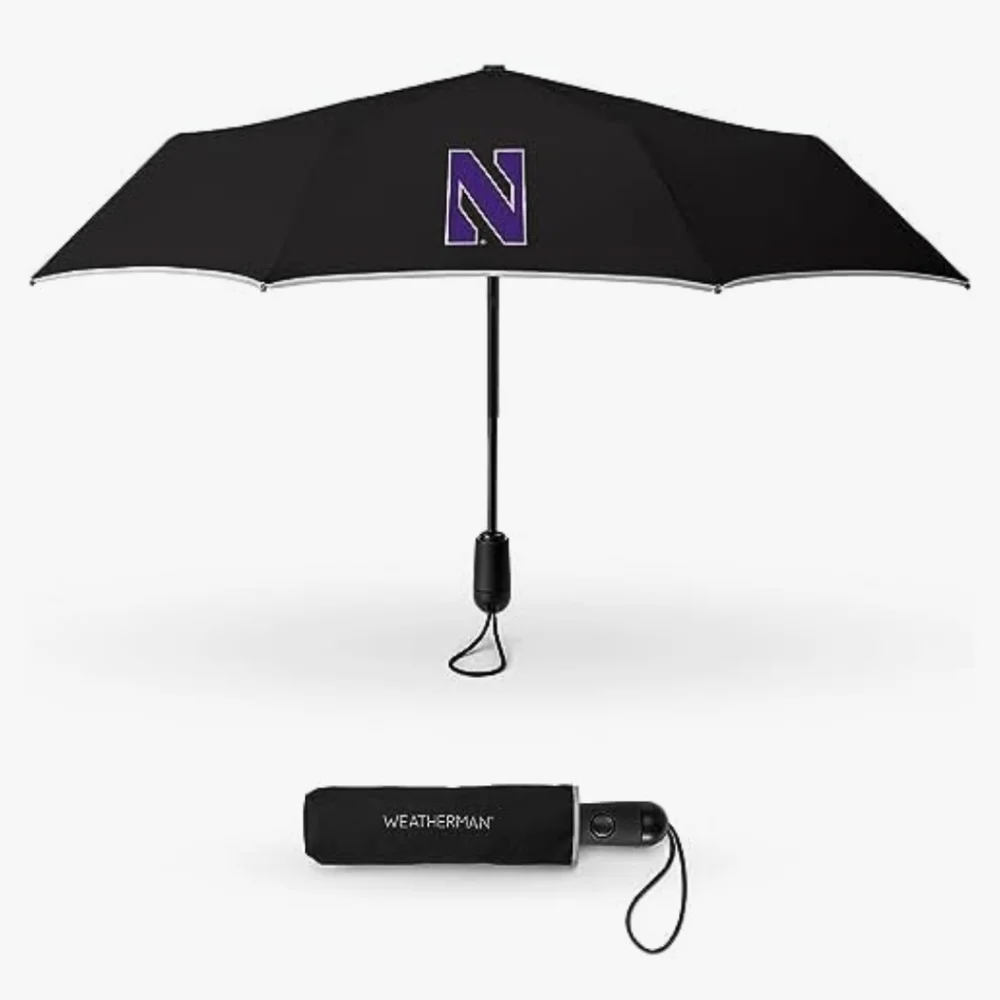 NEW Weatherman NORTHWESTERN UNIVERSITY Logo Travel Umbrella Black Wind Resistant - Picture 1 of 14